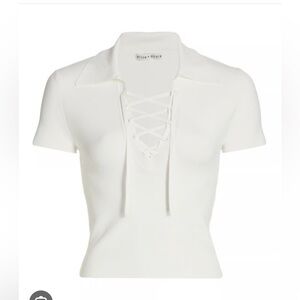 NWT- ALICE + OLIVIA Janine Lace-Up Polo Top Size S